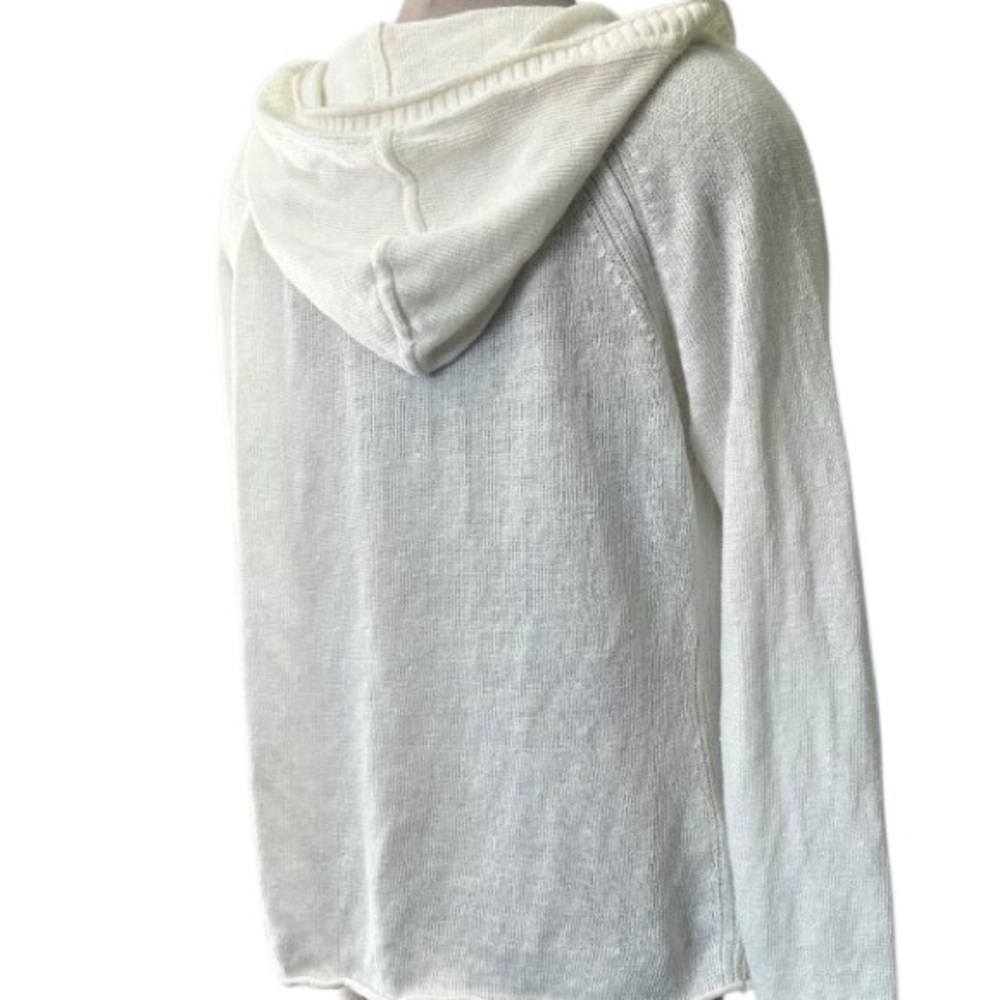Tommy Bahama White Lea Knit 100% Linen Cardigan Hoodie Pockets Beachy Nautical - Picture 6 of 10